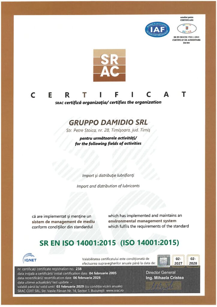 certificat ISO 14001 Gruppo Damidio