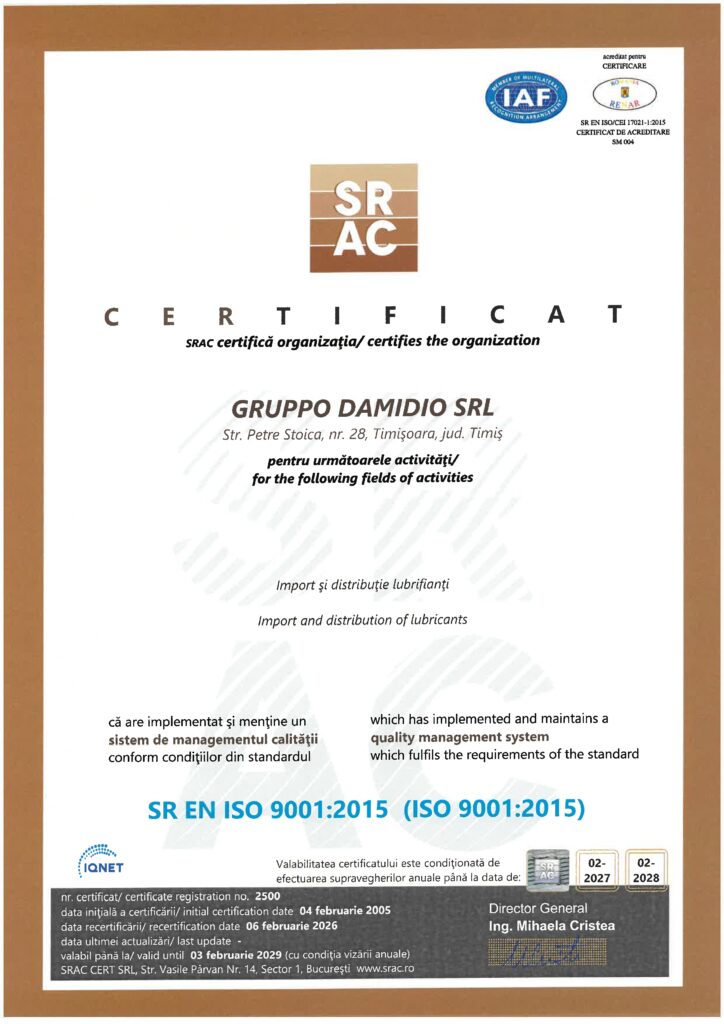 certificat ISO 9001 Gruppo Damidio