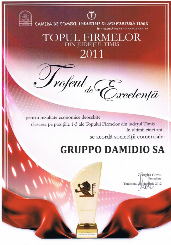 trofeul de excelenta 2011 Gruppo Damidio topul firmelor