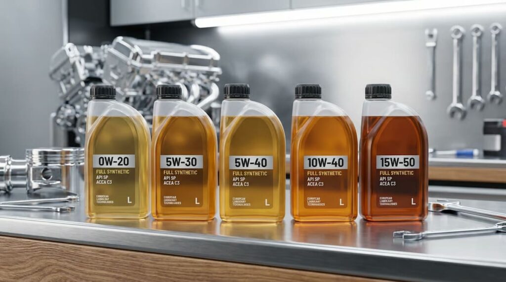 Comparatie vizuala intre diferite grade de vascozitate ale uleiului de motor