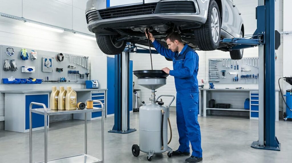 Procedura profesionala de schimb al uleiului de motor intr-un service auto modern