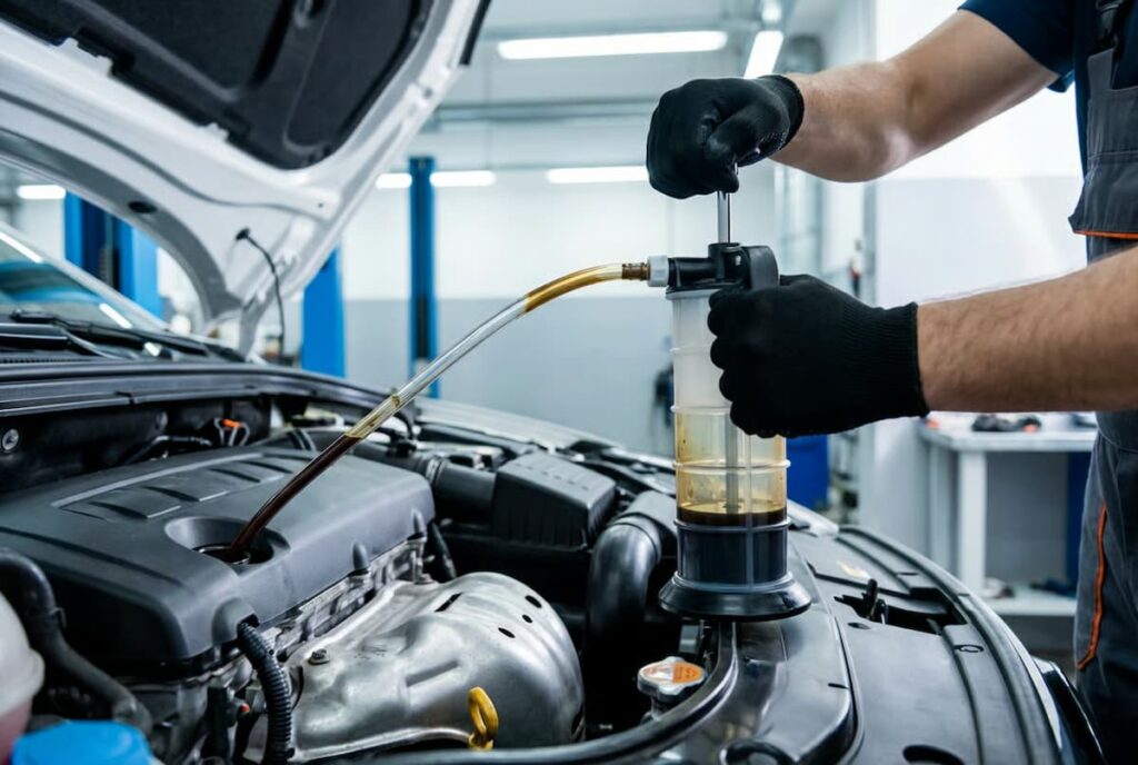 Imagine cu pompa de extractie a uleiului in actiune, aratand procesul de eliminare a excesului