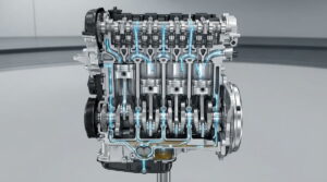 Diagrama tehnica in sectiune a motorului care arata sistemul complet de lubrifiere si circulatia uleiului