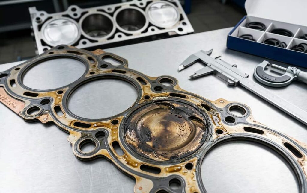 Garnitura de chiulasa deteriorata cu semne vizibile de uzura